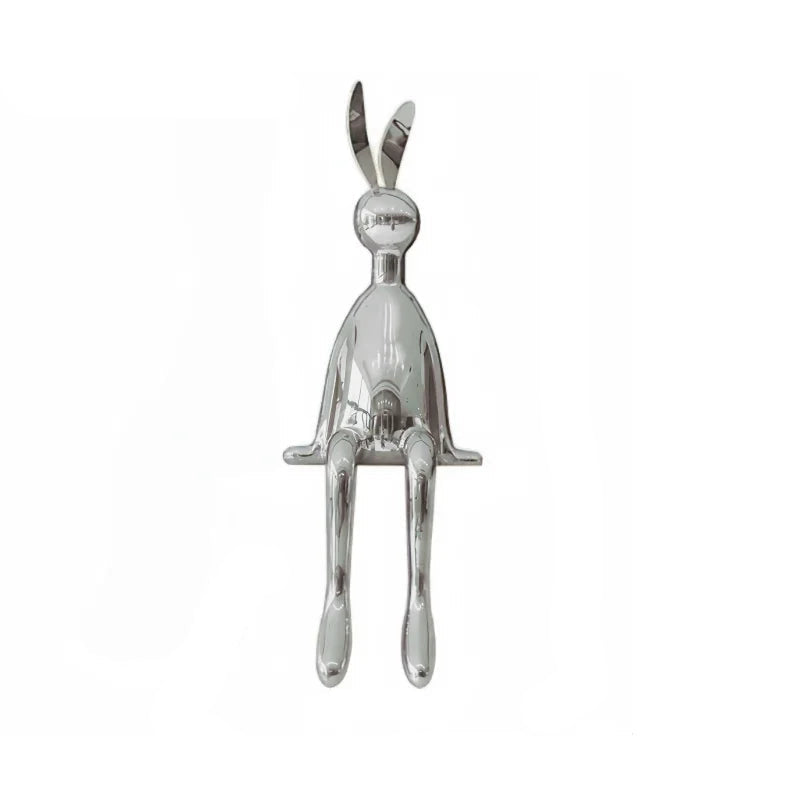 ArtZ® Shiny Hops Stainless Steel Sculpture Stainless Steel Bunny Sculpture Large Silver
