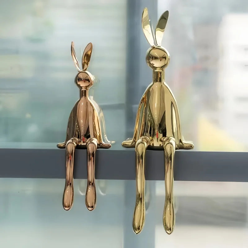 ArtZ® Shiny Hops Stainless Steel Sculpture Stainless Steel Bunny Sculpture