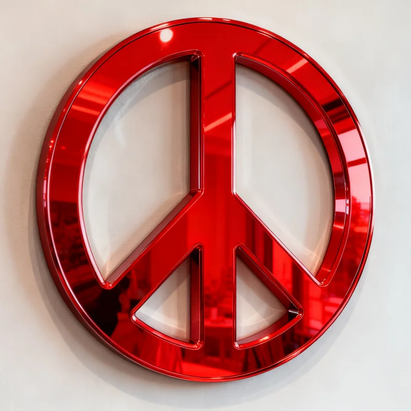 ArtZ® Reflect Peace Stainless Steel Sculpture Peace Sculpture Red 11.8 inch Diameter (30 cm)