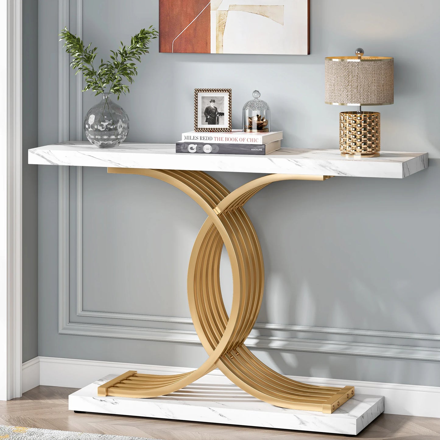 ArtZ® Marbella Entry Table Entry Table White with Gold Legs