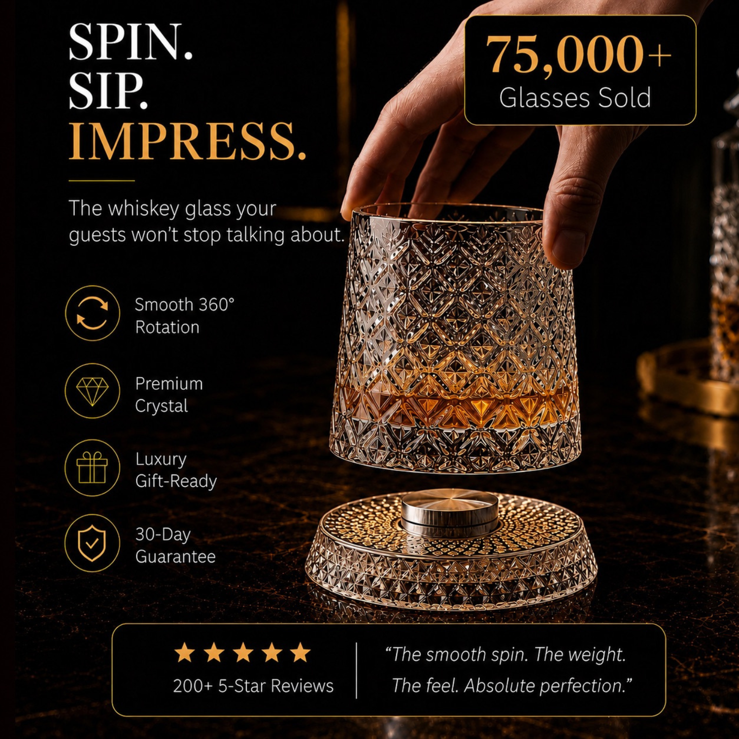 ArtZ® Tokyo Crystal Spinning Whiskey Glass and Base Japanese Tokyo Crystal Spinning Whiskey Glasses