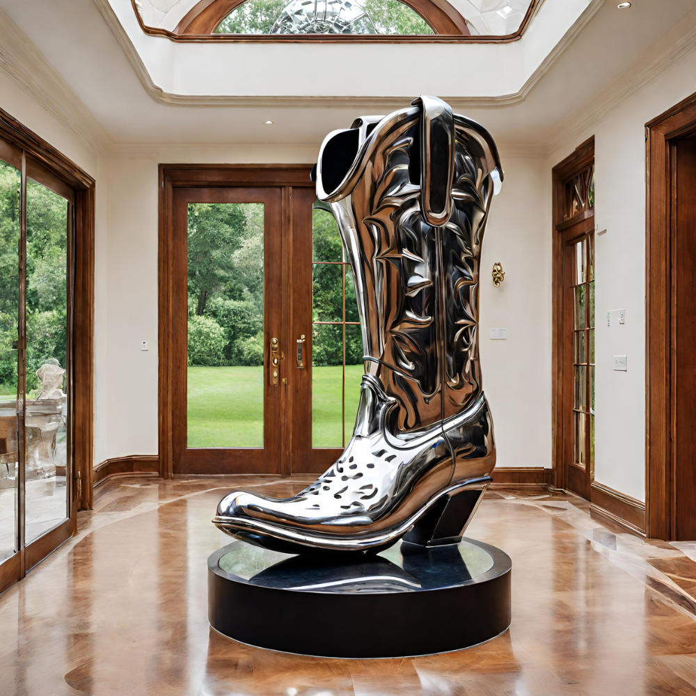 ArtZ® Stainless Steel Cowboy Boot Sculpture