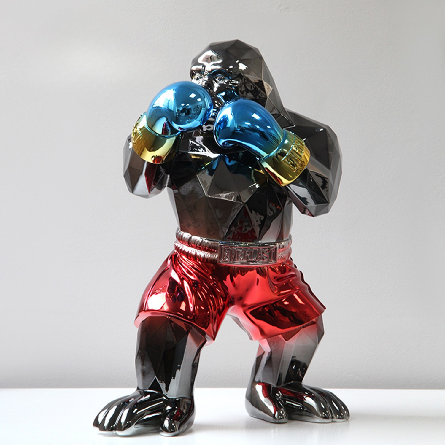 ArtZ® Urban Primate Boxing Gorilla Sculpture Boxing Gorilla Sculpture Black Gorilla; Red Shorts; Blue Gloves