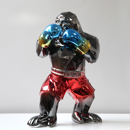 ArtZ® Urban Primate Boxing Gorilla Sculpture Boxing Gorilla Sculpture Black Gorilla; Red Shorts; Blue Gloves