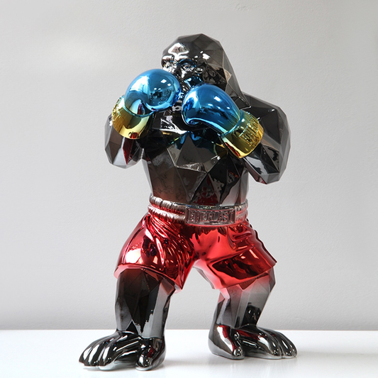 ArtZ® Urban Primate Boxing Gorilla Sculpture Boxing Gorilla Sculpture Black Gorilla; Red Shorts; Blue Gloves