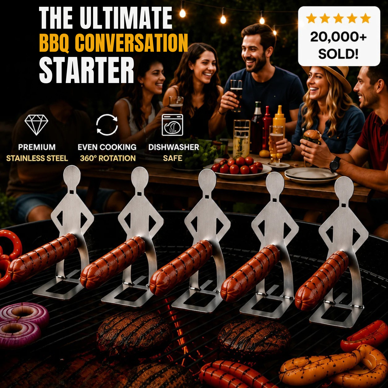 ArtZ® Spitting Cobra Stainless Steel BBQ Sausage Holders Spitting Cobra Stainless Steel BBQ Sausage Holder