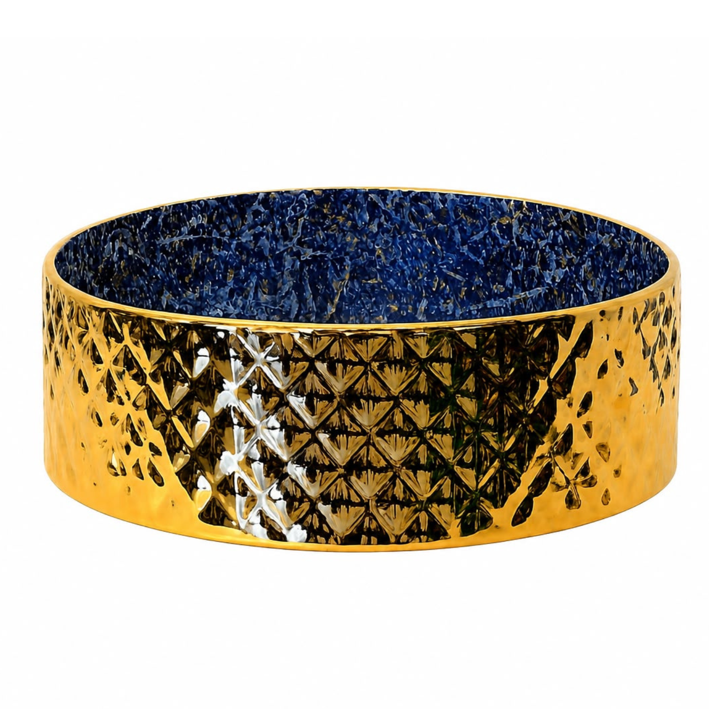 Rossella Fiorillo Ceramic Texture RF Eclisse Line Model Rombo OSL009 Blue RF Texture Interior Gold-plated Exterior Sink