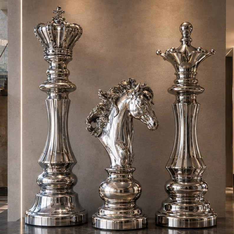 OSO Stainless Steel Sovereign Strategy Collection Stainless Steel Sovereign Strategy Chess Sculptures Collection