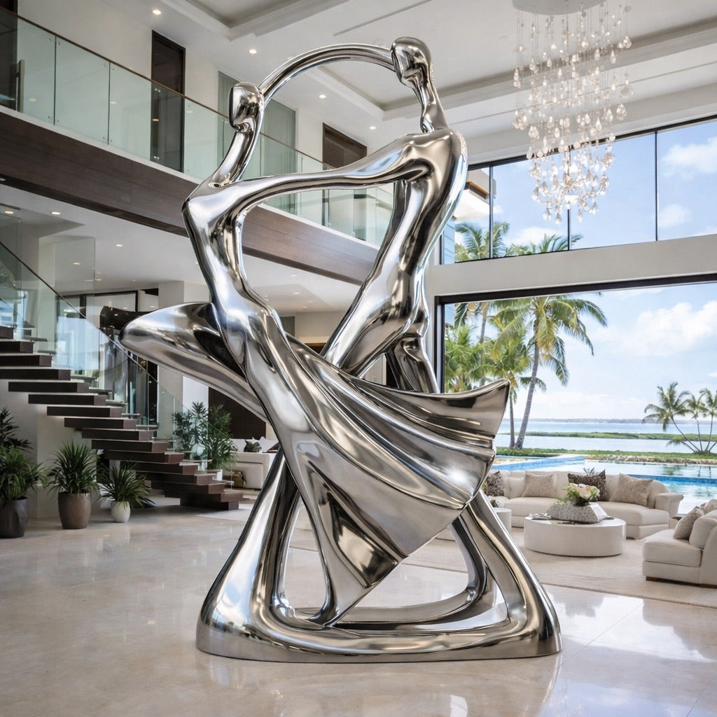 OSO Stainless Steel Aurelian Waltz Sculpture Stainless Steel Dancing Couple Sculpture Height: 36 inch (91 cm)