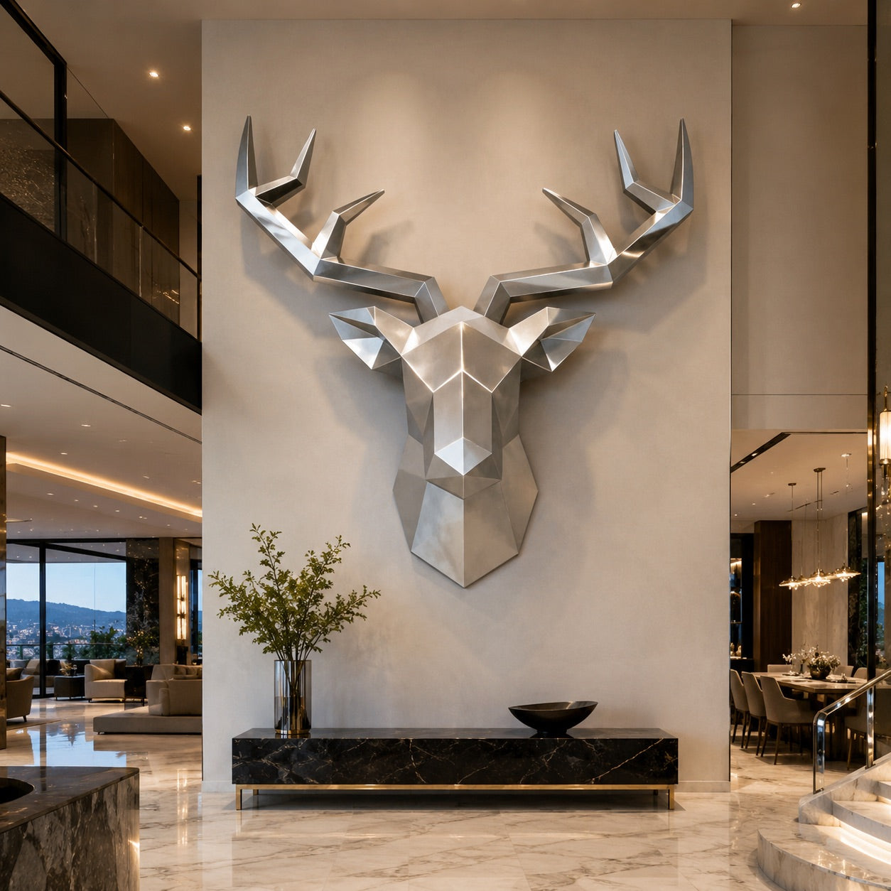 OSO Stainless Steel Aurelian Stag Sculpture Stainless Steel Aurelian Stag Deer Sculpture Height: 19.6 inch (50 cm)