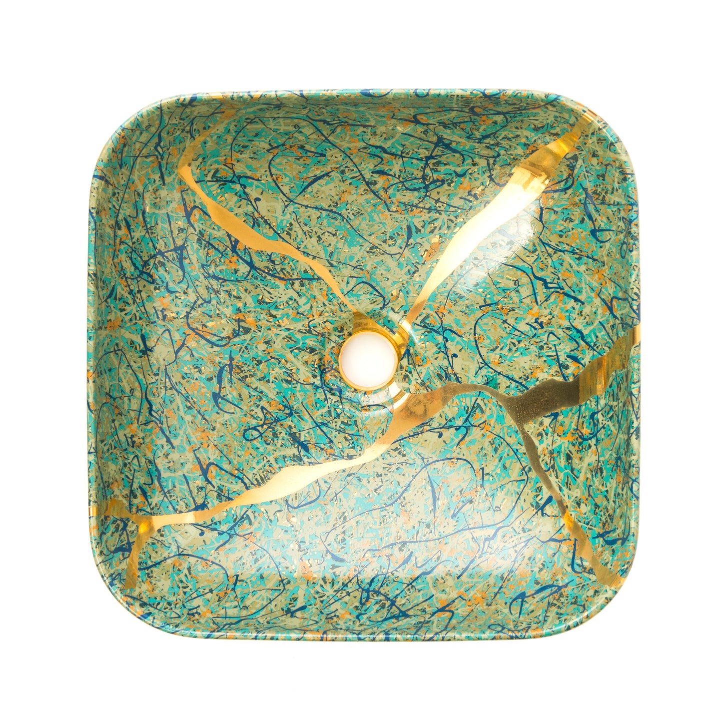 Rossella Fiorillo Ceramic Texture RF Kintsugi Line Model G43E Texture Green and Gold RF Sink