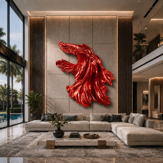 OSO Stainless Steel Celestial Current Sculpture Stainless Steel Fish Sculpture Height: 19.6 inch (50 cm) Red