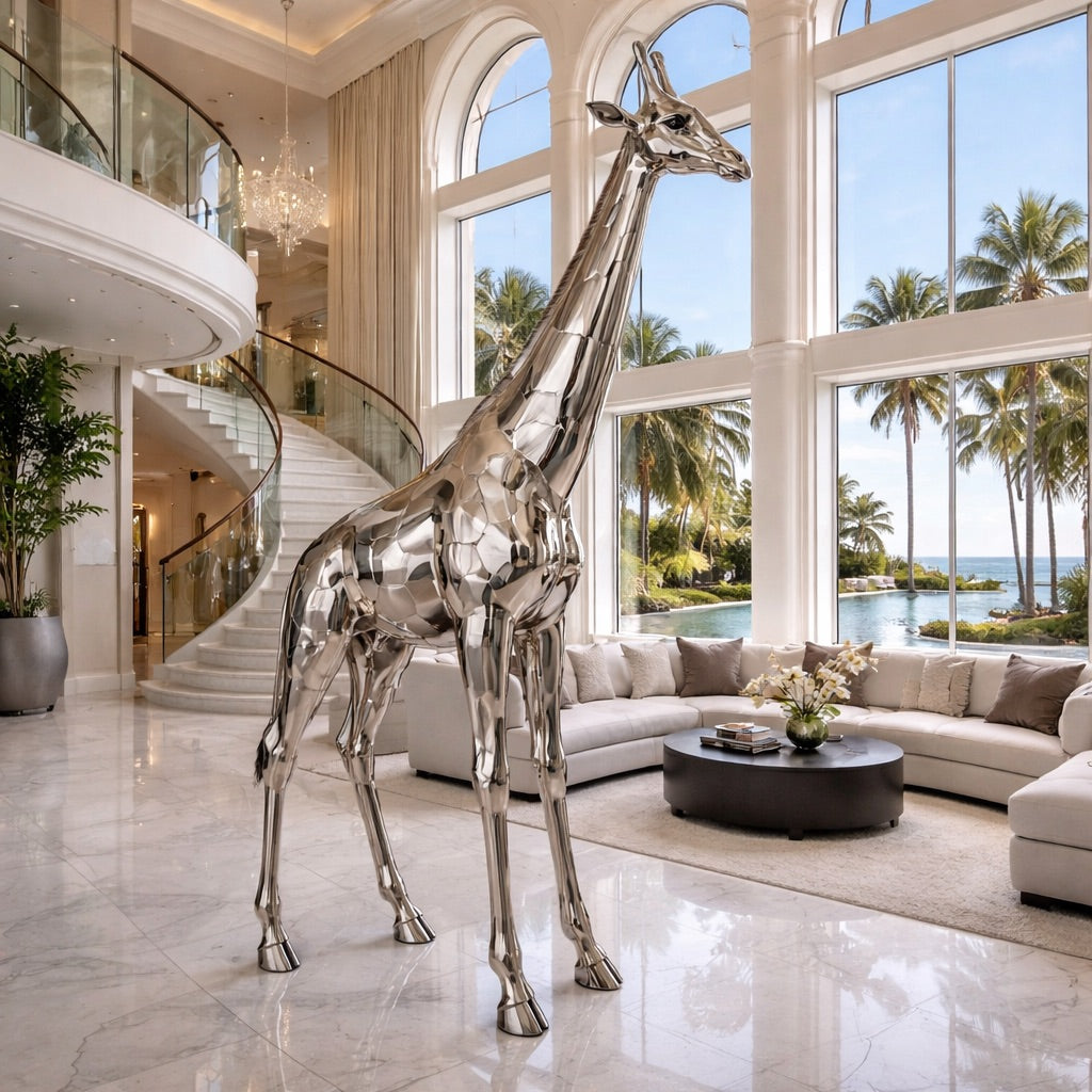 OSO Stainless Steel Sovereign Reach Sculpture Stainless Steel Giraffe Sculpture Height: 36 inch (91 cm)