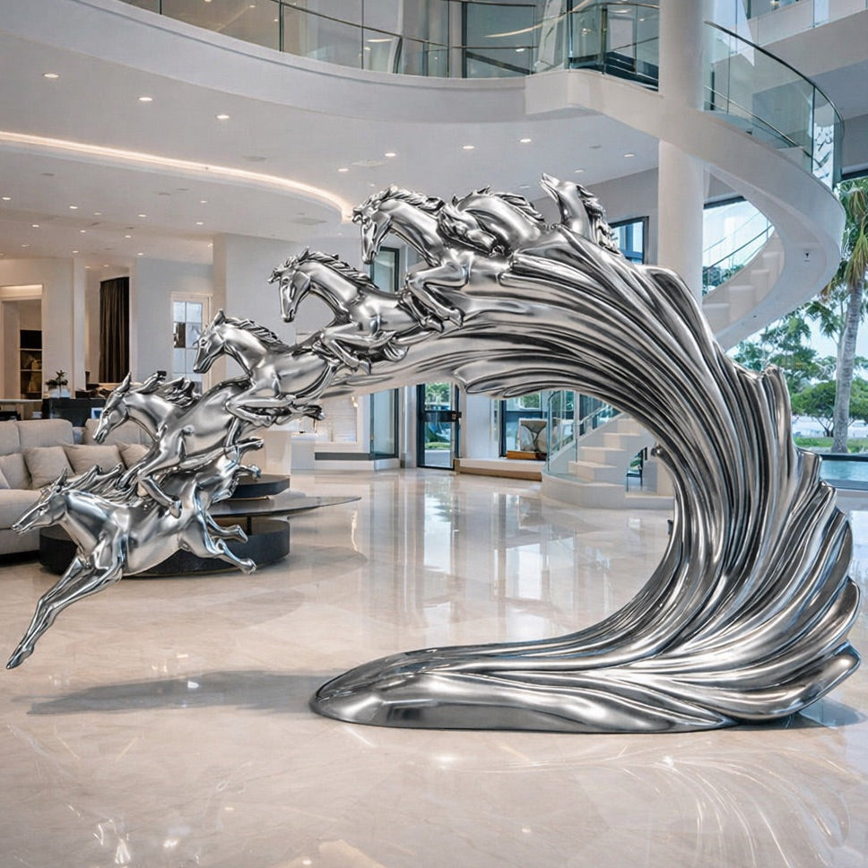 OSO Stainless Steel Aurelian Surge Sculpture Stainless Steel Horses Sculpture
