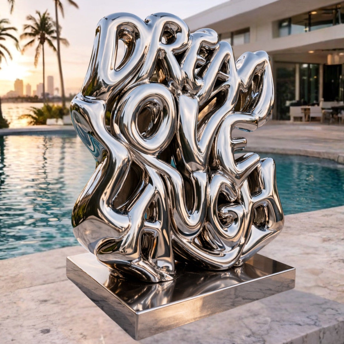 OSO Stainless Steel Luxe Mantra Sculpture Stainless Steel Melting Dream Love Laugh Sculpture