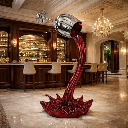 OSO Stainless Steel Elysian Pour Sculpture Stainless Steel Wine Glass Pouring Sculpture Height: 36 inch (91 cm) Red Wine