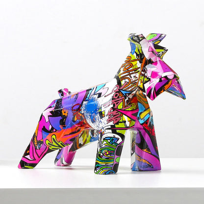 ArtZ® Schnauzer Graffiti Painted Statue Graffiti Dog Sculptures Abstract