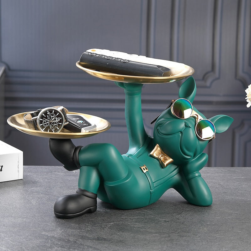 ArtZ® Lazy Bulldog Sculpture With Double Tray - Splentify