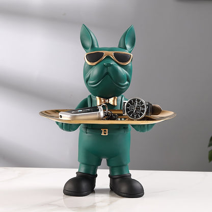 ArtZ® At Your Service Bulldog Sculpture And Tray Dog Tray Sculptures Green
