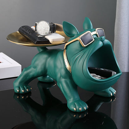 ArtZ® Bodybuilder Bulldog Storage Bin And Tray Bull Dog Storage Bin And Tray Sculptures Green