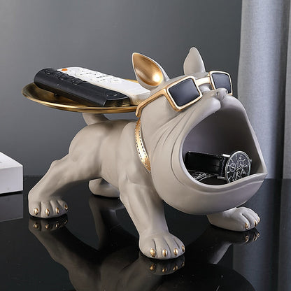 ArtZ® Bodybuilder Bulldog Storage Bin And Tray Bull Dog Storage Bin And Tray Sculptures Gray