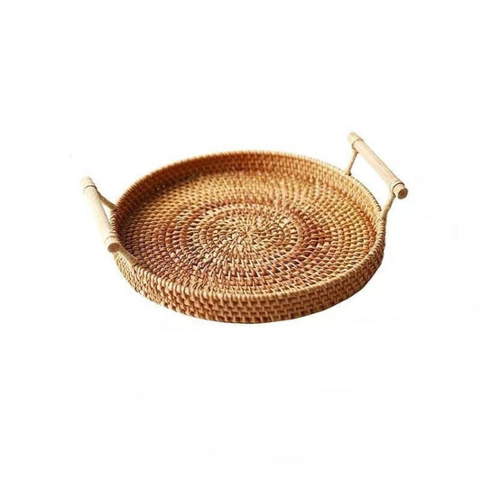 ArtZ® Hand-Woven Round Tray Rattan Wicker Basket - ArtZMiami